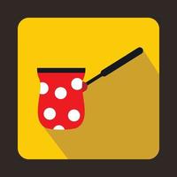 Red cezve with white dots icon, flat style vector