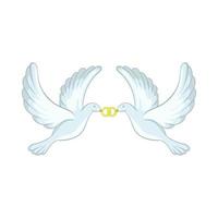 Doves with rings icon, cartoon style vector