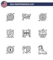 paquete de iconos de vector de stock de día americano 9 signos y símbolos de línea para barra de salón escudo de pájaro elementos de diseño de vector de día de estados unidos editable americano