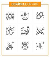 9 Line Set of corona virus epidemic icons such as  soap cleaning capsule clean protect viral coronavirus 2019nov disease Vector Design Elements