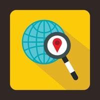 Globe, map pointer and magnifying glass vector