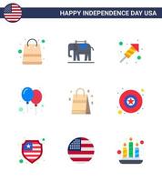 9 USA Flat Signs Independence Day Celebration Symbols of usa bag religion party celebrate Editable USA Day Vector Design Elements