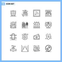 Mobile Interface Outline Set of 16 Pictograms of sound device monday connection rss Editable Vector Design Elements