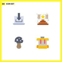 Pictogram Set of 4 Simple Flat Icons of laptop poison download award bag Editable Vector Design Elements