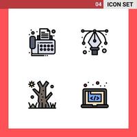 Pack of 4 Modern Filledline Flat Colors Signs and Symbols for Web Print Media such as connection tree device tool code Editable Vector Design Elements