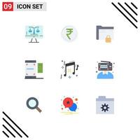 Pack of 9 creative Flat Colors of qr secure inr protection folder Editable Vector Design Elements