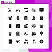 Group of 25 Modern Solid Glyphs Set for key video sorting monitor cash Editable Vector Design Elements