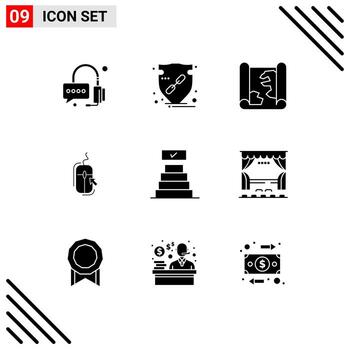 grupo de 9 glifos sólidos modernos establecidos para el éxito ubicación en línea elementos de diseño vectorial editables del mouse de Internet vector