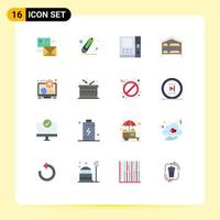 Editable Vector Line Pack of 16 Simple Flat Colors of business hotel marker service bed Editable Pack of Creative Vector Design Elements