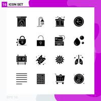 Editable Vector Line Pack of 16 Simple Solid Glyphs of lock left box direction back Editable Vector Design Elements