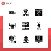 Pack of 9 Universal Glyph Icons for Print Media on White Background Creative Black Icon vector background