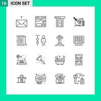 Group of 16 Modern Outlines Set for medical page rainy frame content Editable Vector Design Elements