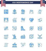 Big Pack of 25 USA Happy Independence Day USA Vector Blues and Editable Symbols of entertainment bbq drink barbecue wine Editable USA Day Vector Design Elements