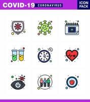 CORONAVIRUS 9 Filled Line Flat Color Icon set on the theme of Corona epidemic contains icons such as seconds lab appointment test tube blood viral coronavirus 2019nov disease Vector Design Elemen