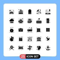 Pack of 25 creative Solid Glyphs of laptop develop devices coding hammer Editable Vector Design Elements