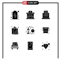 Set of 9 Modern UI Icons Symbols Signs for work effectiveness laptop business shopping bag Editable Vector Design Elements