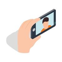 Young man taking selfie photo icon vector