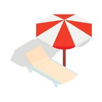 Beach chaise lounge with umbrella icon vector