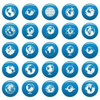 Globe Earth vector icons set blue, simple style