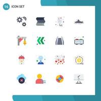 Flat Color Pack of 16 Universal Symbols of sign tree infusion mountain hill Editable Pack of Creative Vector Design Elements