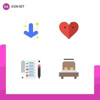 Pack of 4 Modern Flat Icons Signs and Symbols for Web Print Media such as arrow paper heart break bed Editable Vector Design Elements