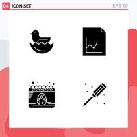 Set of 4 Vector Solid Glyphs on Grid for duck egg analytics calendar plumber Editable Vector Design Elements