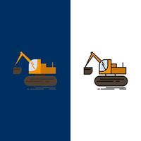 Crane Construction Lift Truck  Icons Flat and Line Filled Icon Set Vector Blue Background