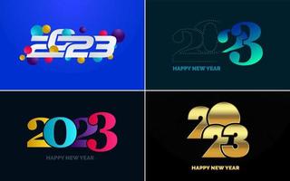 conjunto de diseño de logotipo 2023 feliz año nuevo. Plantilla de diseño de número 2023. decoración navideña 2023 símbolos de feliz año nuevo. diseño moderno de navidad para banner. red social. portada y calendario vector