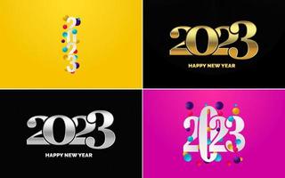 conjunto de diseño de logotipo 2023 feliz año nuevo. Plantilla de diseño de número 2023. decoración navideña 2023 símbolos de feliz año nuevo. diseño moderno de navidad para banner. red social. portada y calendario vector