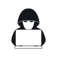 Computer hacker with laptop icon, simple style vector