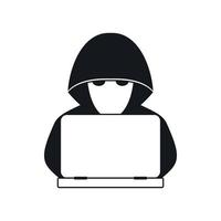 Computer hacker with laptop icon, simple style vector