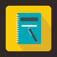 Closed spiral notebook and pen icon, flat style vector