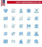 Happy Independence Day USA Pack of 25 Creative Blues of tent medal rocket independence day holiday Editable USA Day Vector Design Elements