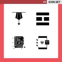 Mobile Interface Solid Glyph Set of 4 Pictograms of badge baby medal editing words Editable Vector Design Elements