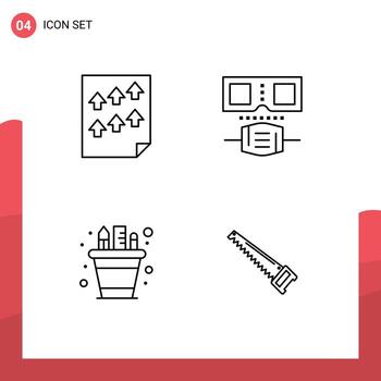 4 Line concept for Websites Mobile and Apps data pen paper mask pencil pot Editable Vector Design Elements