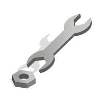 Wrench and nut icon, isometric 3d style vector