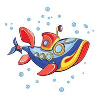 icono de submarino de pescado, estilo de dibujos animados vector