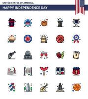 Modern Set of 25 Flat Filled Lines and symbols on USA Independence Day such as movies chair american states american Editable USA Day Vector Design Elements