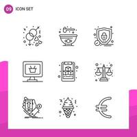 Outline Icon set Pack of 9 Line Icons isolated on White Background for responsive Website Design Print and Mobile Applications Creative Black Icon vector background