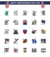 25 iconos creativos de estados unidos signos de independencia modernos y símbolos del 4 de julio de celebración de fuegos artificiales de botella de disparo de texto elementos de diseño de vector de día de estados unidos editables
