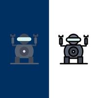 tecnología de robot iconos de juguete plano y lleno de línea conjunto de iconos vector fondo azul