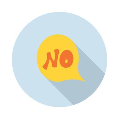 Word no in bubble speech icon, flat style