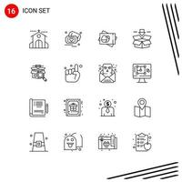 Group of 16 Outlines Signs and Symbols for box download wedding box card Editable Vector Design Elements