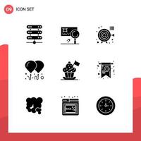Modern Set of 9 Solid Glyphs and symbols such as chef hat motivation fraud fly focus Editable Vector Design Elements