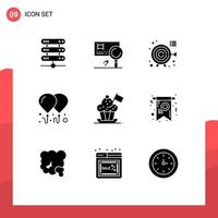 Modern Set of 9 Solid Glyphs and symbols such as chef hat motivation fraud fly focus Editable Vector Design Elements