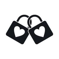 Two locked padlocks with hearts icon, simple style vector