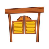 Doors in western saloon icon, cartoon style vector