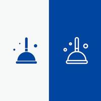 Broom Cleaning Mop Witch Line and Glyph Solid icon Blue banner Line and Glyph Solid icon Blue banner vector