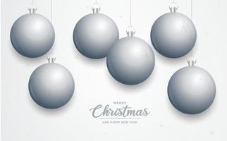 Elegant shiny white Christmas background with Silver baubles and place for text vector