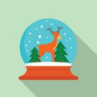 Deer glass snow ball icon, flat style vector